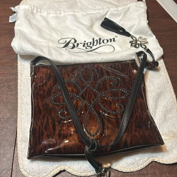 Brighton Brown Leopard Print Vinyl Crossbody Bag With Heart Charm & Tassel - Picture 6 of 9